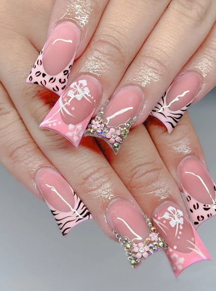 KissICON 24 / CHINA KissIcon Duckbill Pink Leopard Fake Nails Full Cover