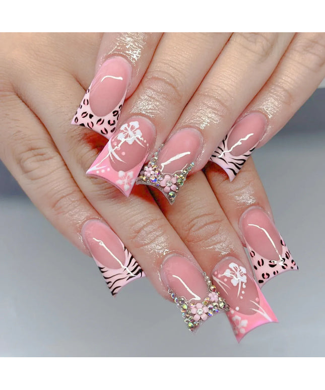 KissICON 24 / CHINA KissIcon Duckbill Pink Leopard Fake Nails Full Cover