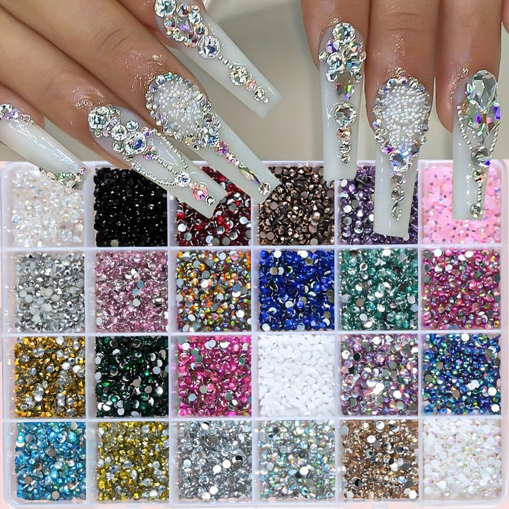 KissIcon 24 Grids Nail Art Rhinestones - 2/3/4mm