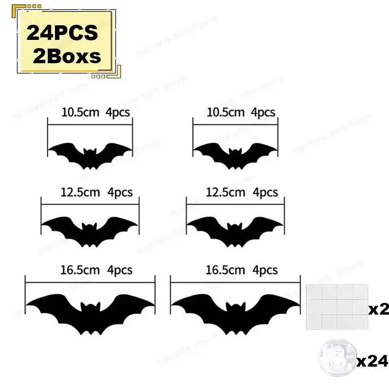 KissICON 24PCS-2Boxs Halloween Bat/Spider Decor Night Light 3D Purple/Green Lights Wall Sticker for Self-adhesive Decor Halloween Party Decoration