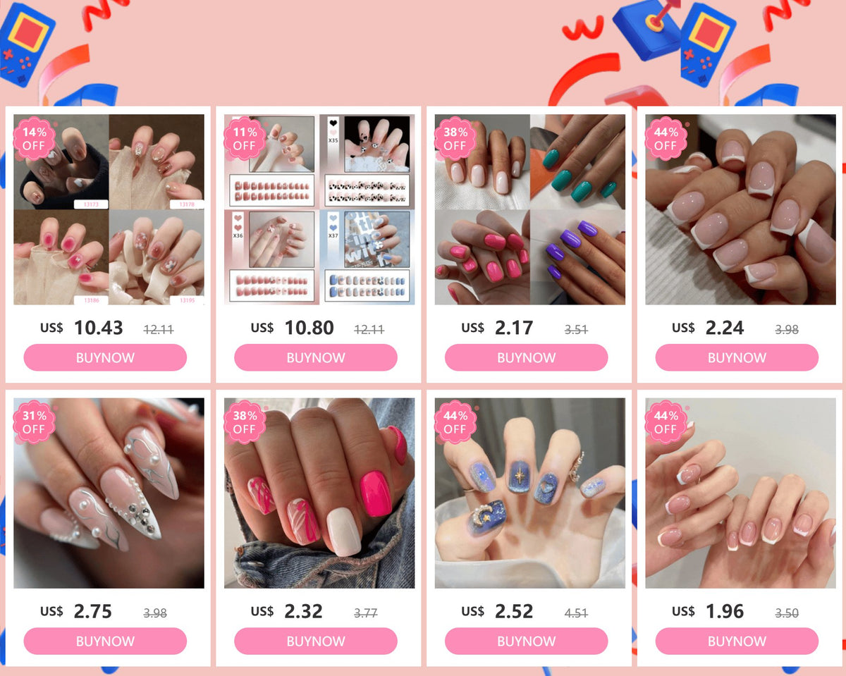 KissICON 24Pcs Full Cover Wearing Reusable False Nails Glitter