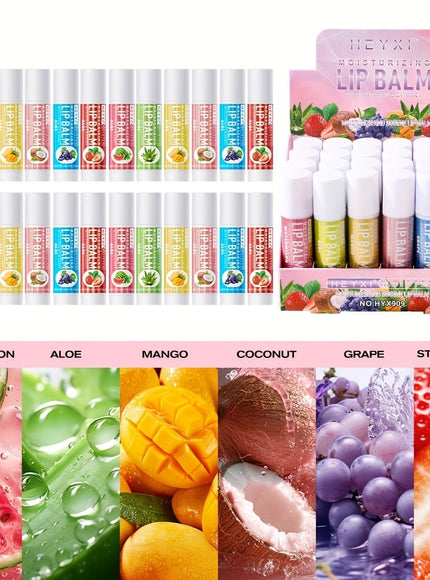 KissICON 24pcs Hydrating Tinted Fruit Lip Balm Set – 24 Berry Shades