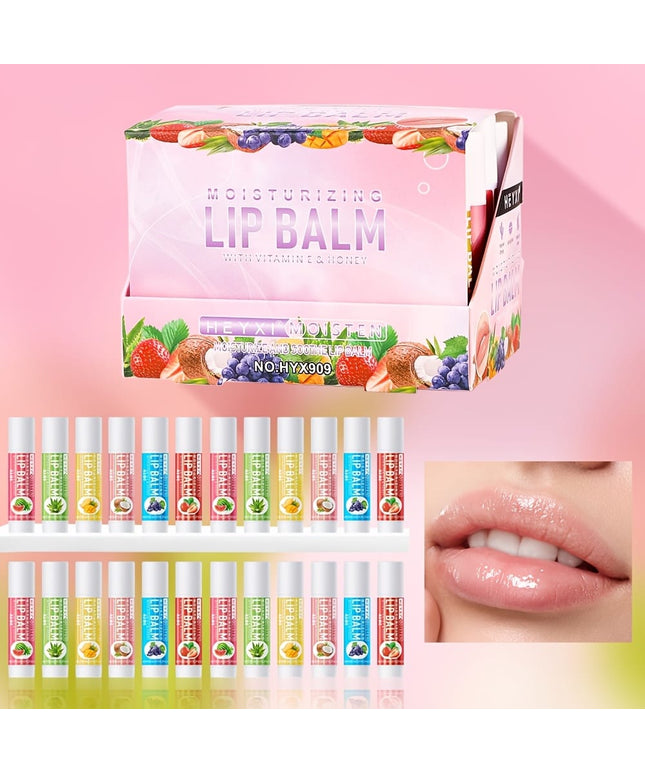 KissICON 24pcs Hydrating Tinted Fruit Lip Balm Set – 24 Berry Shades