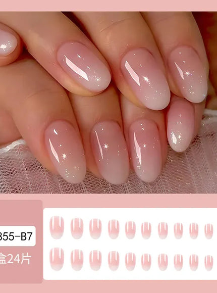 KissICON 24Pcs Oval Short Pink Press on Nails Simple