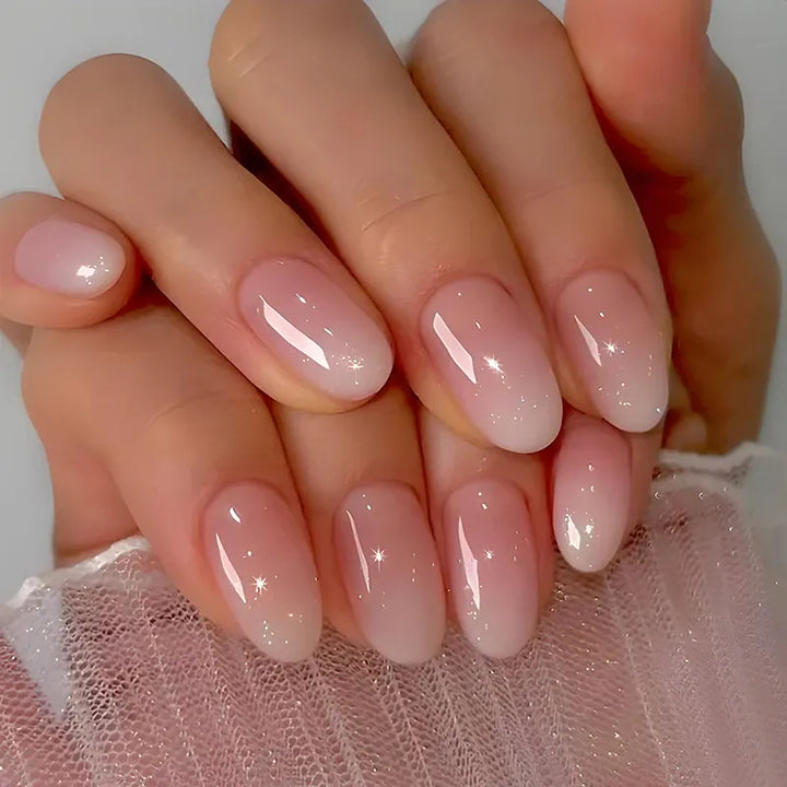 24Pcs Oval Short Pink Press on Nails Simple