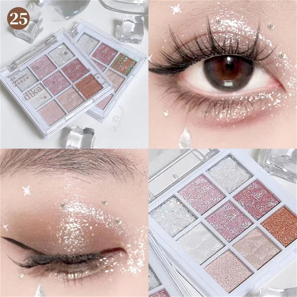 KissICON 25 💋 9 Colors Glitter Eyeshadow Palette - Waterproof