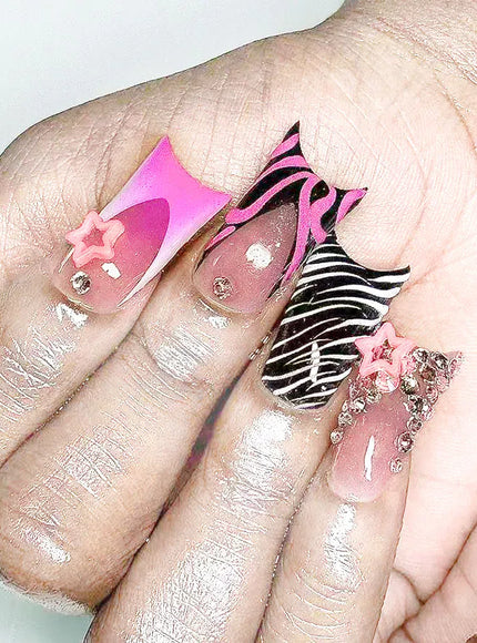 KissICON 25 / CHINA KissIcon Duckbill Pink Leopard Fake Nails Full Cover