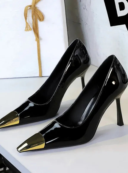 KissICON 2628-1 Black / 39 / CHINA European Fashion Metal Square-Toe High Heels Shallow Mouth