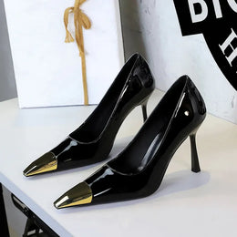 KissICON 2628-1 Black / 39 / CHINA European Fashion Metal Square-Toe High Heels Shallow Mouth