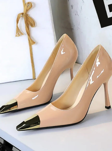 KissICON 2628-1 Nude Color / 40 / CHINA European Fashion Metal Square-Toe High Heels Shallow Mouth