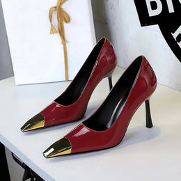 KissICON 2628-1 Wine Red / 34 / CHINA European Fashion Metal Square-Toe High Heels Shallow Mouth