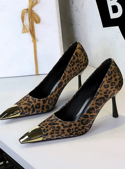 KissICON 2628-A1 Leopard / 38 / CHINA European Fashion Metal Square-Toe High Heels Shallow Mouth
