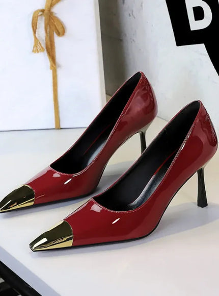 KissICON 2628-A1 Wine Red / 40 / CHINA European Fashion Metal Square-Toe High Heels Shallow Mouth
