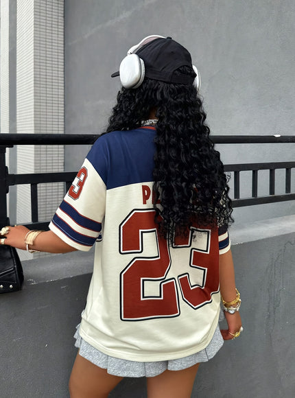 Plus Size - Plus Size Fashionable Gentleman'S Trendy! American Letter T-Shirt, White and Blue Eye-Catching, Slogans and Numbers, Leading Street Trend