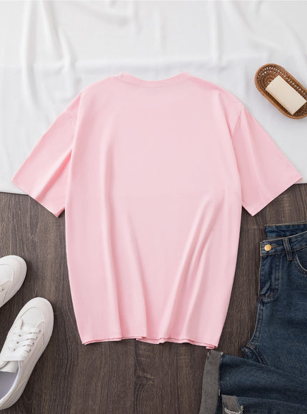 Women's Valentine's Day Leopard Heart Print T-Shirt - Short Sleeve Crew Neck Casual Top, Vibrant Pink, Relaxed Fit, Machine Washable, Plus Size Friendly, All-Season Comfort, Valentine's Day T-shirts, Trendy Casualwear, Durabl