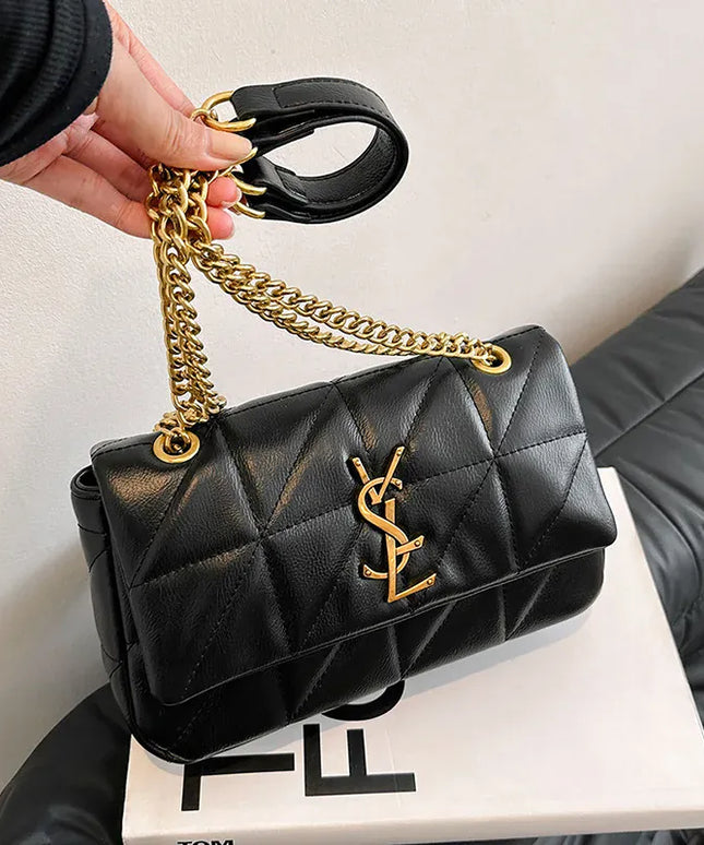 Dropshipman 26cmx8cmx16cm New Xiaoxiangfeng diamond grid chain bag, stylish and versatile, large capacity diagonal span small square bag