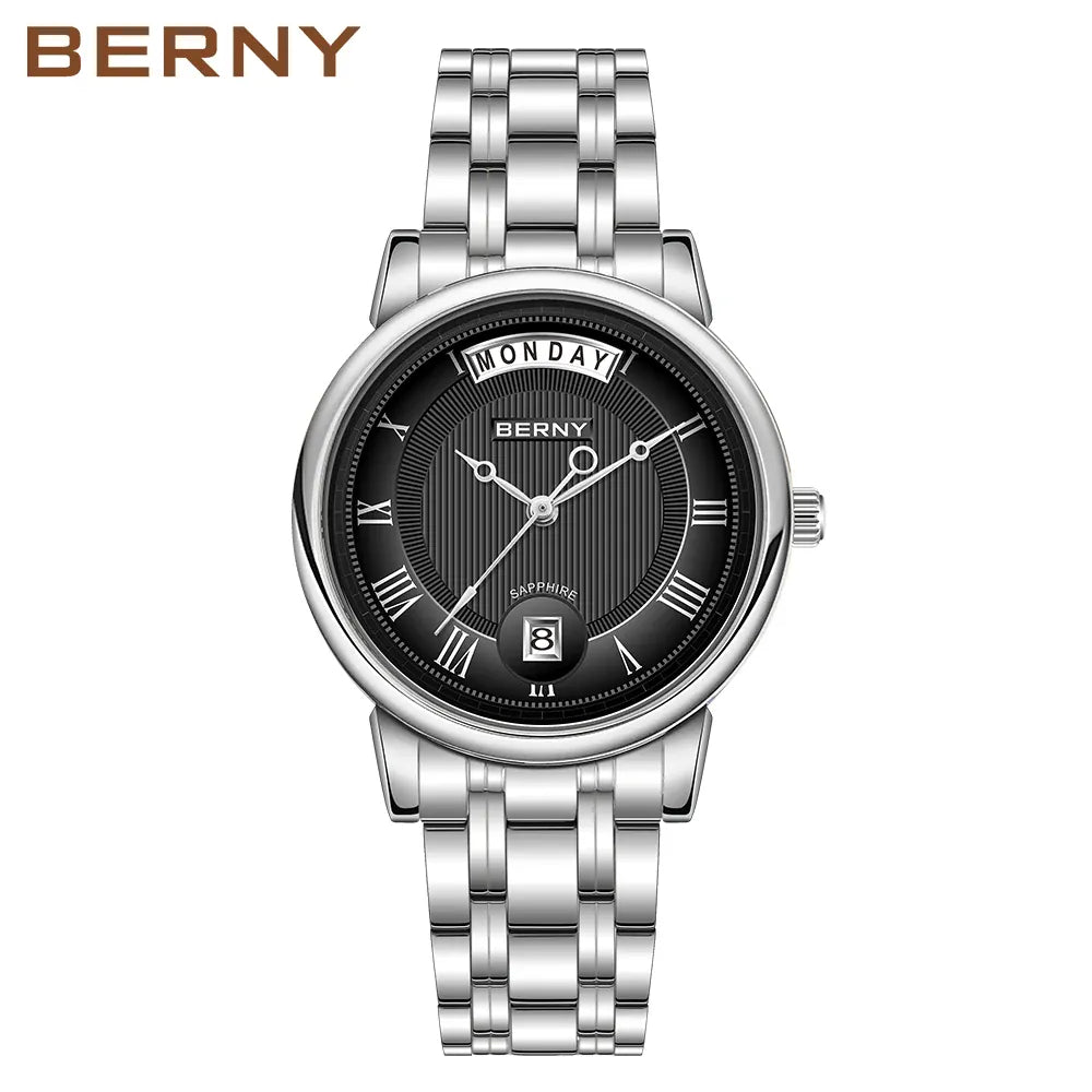 KissICON 2766L-A BERNY Women Watch Ladies Quartz Roman Numerals Day Top Calendar Watches Sapphire Glass Solid Steel Strap Women Wristwatch