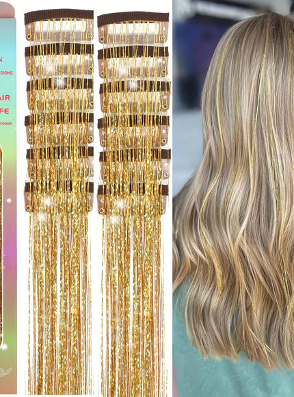 KissIcon Clip In Hair Tinsel TwelvePcs - Sparkly