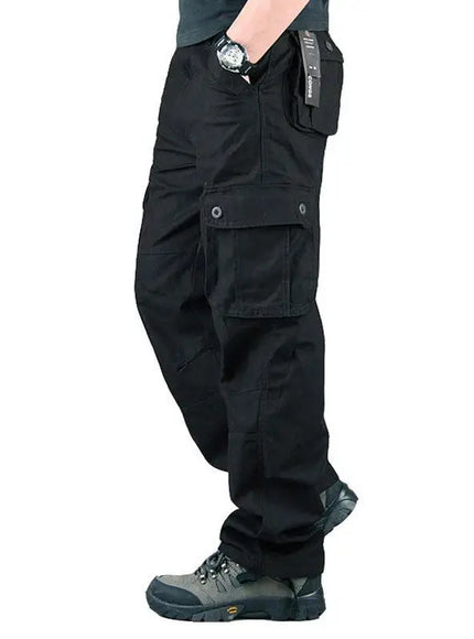 KissICON 29 / Black 6 Pockets Durable Mens Cotton Cargo Overalls for Outdoor Work  Hiking