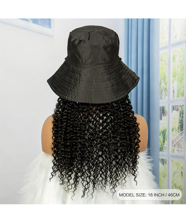 Kissicon Hat Wig Long Curly Heat