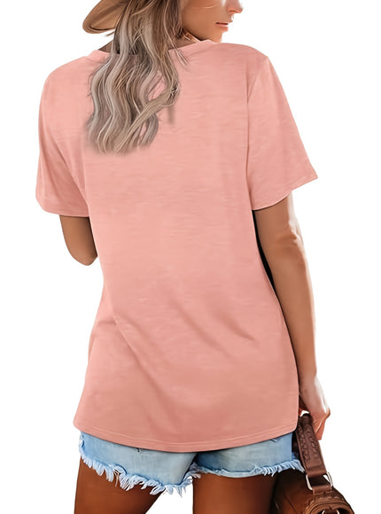 Women'S Plus Size Casual T-Shirt Set - 3pcs, V-Neck, Short Sleeve, Lightweight & Stretchy, All-Season Comfort, Casual Wear|Vneck Tshirt|Lightweight Fabric