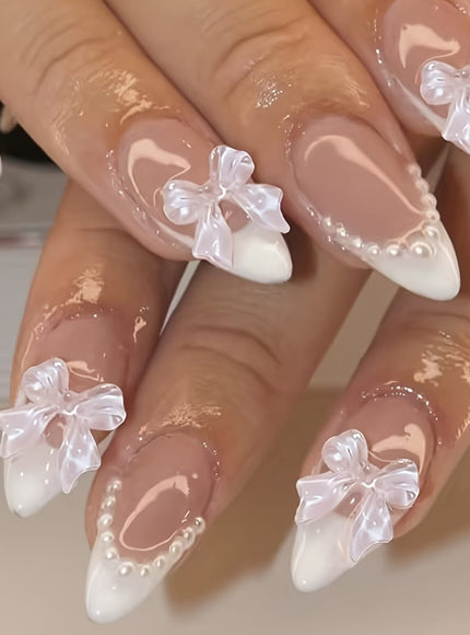 KissIcon Black French Tip Almond Nails - Glossy