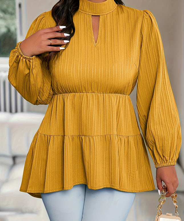 Plus Size - Plus Size Women'S Elegant Stand Collar Blouse - Button-Up Long Sleeve Shirt, Solid Color Non-Stretch Fabric, Casual to Formal Wear for Fall/Winter, Casual Wear | Buttonup Top | Nonstretch Material, Ladies Blouses