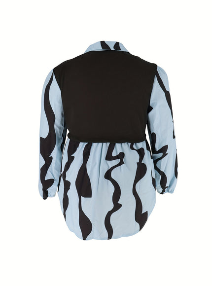 Stylish Plus Size Abstract Striped Blouse - Women's Casual Long Sleeve Button Down Shirt for Spring - Soft, Breathable, Comfortable, and Elegant Clothing for Curvy Women