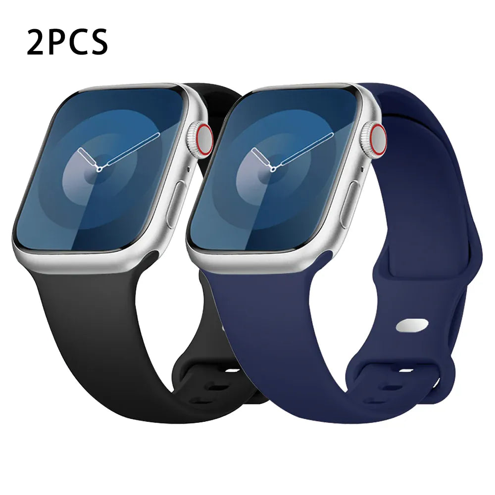 KissICON 2PCS Black-navy blue / China Mainland / 44mm 45 46 49mm M-L Silicone Strap For Apple Watch Bands 40mm 44mm 46mm 45mm 41mm 49mm 42 Correa Bracelet iWatch series ultra3 2 7 8 9 se 10 11 band