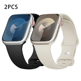 KissICON 2PCS Black-Star / China Mainland / 44mm 45 46 49mm M-L Silicone Strap For Apple Watch Bands 40mm 44mm 46mm 45mm 41mm 49mm 42 Correa Bracelet iWatch series ultra3 2 7 8 9 se 10 11 band