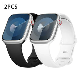 KissICON 2PCS Black-White / China Mainland / 44mm 45 46 49mm M-L Silicone Strap For Apple Watch Bands 40mm 44mm 46mm 45mm 41mm 49mm 42 Correa Bracelet iWatch series ultra3 2 7 8 9 se 10 11 band