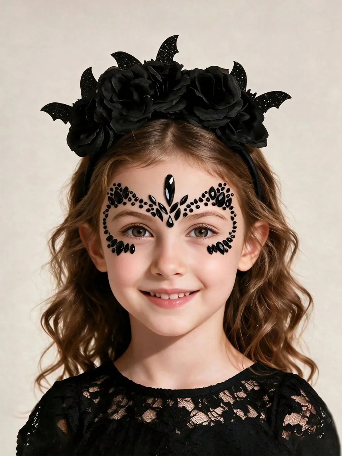 KissICON 2PCS Halloween Party Headband Set - Includes Flower & Bat Decorated Headbands, Black Rhinestone