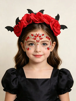 KissICON 2PCS Halloween Party Headband Set - Includes Flower & Bat Decorated Headbands, Black Rhinestone
