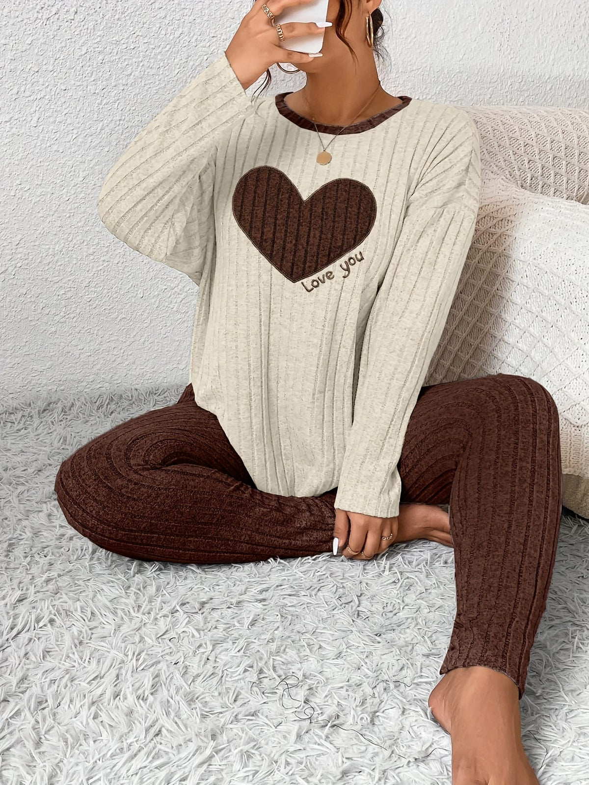 jkthpu-45 2pcs Plus Size Women's Pajama Sets - Heart