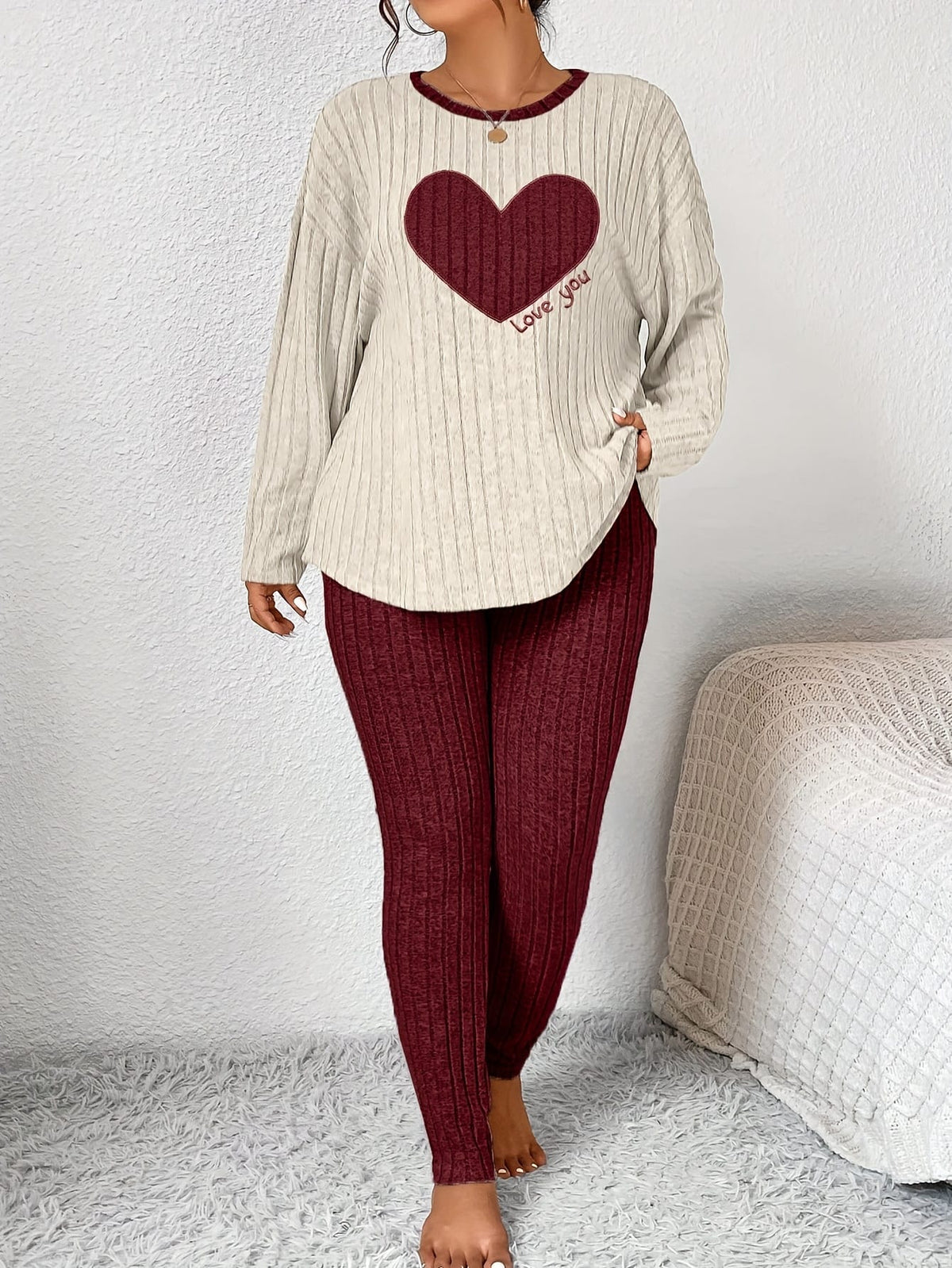 jkthpu-45 2pcs Plus Size Women's Pajama Sets - Heart