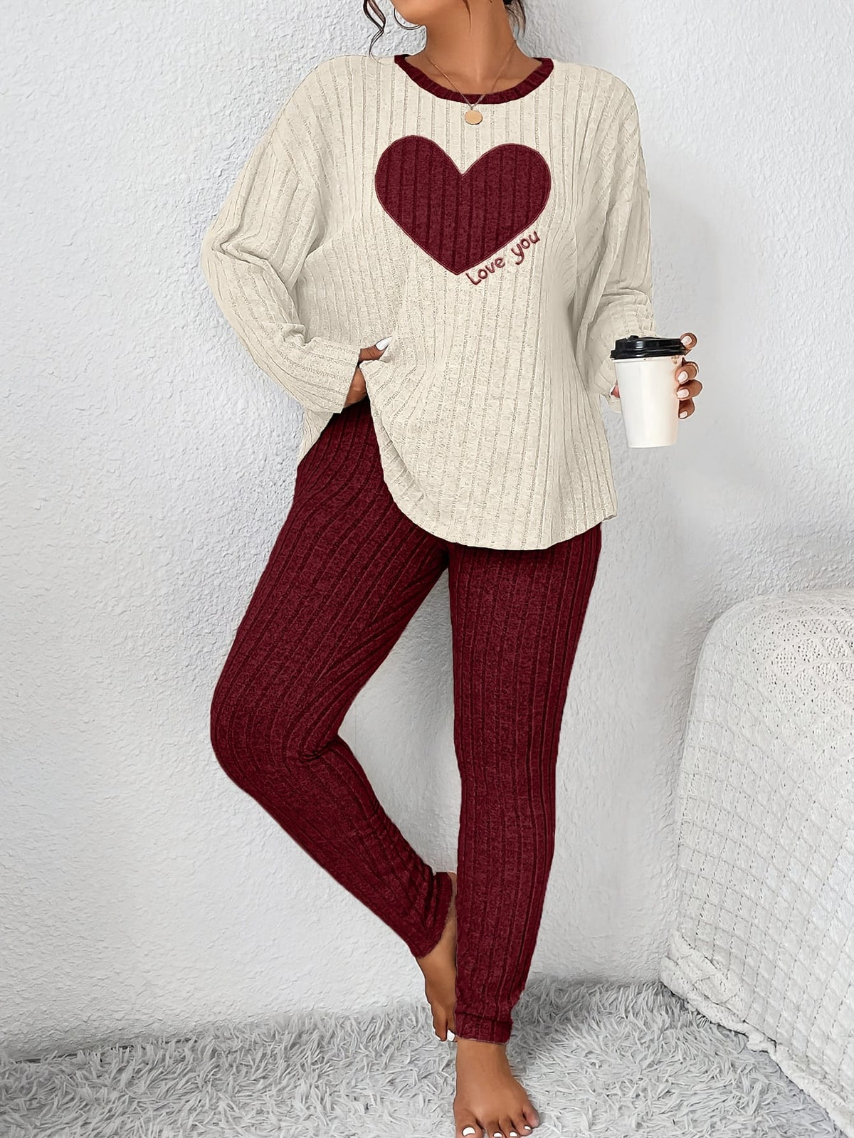 jkthpu-45 2pcs Plus Size Women's Pajama Sets - Heart