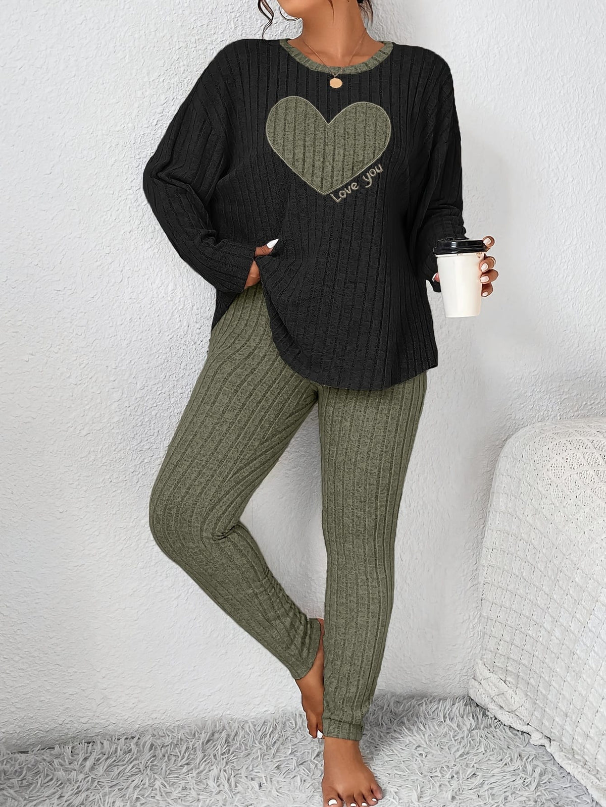 jkthpu-45 2pcs Plus Size Women's Pajama Sets - Heart