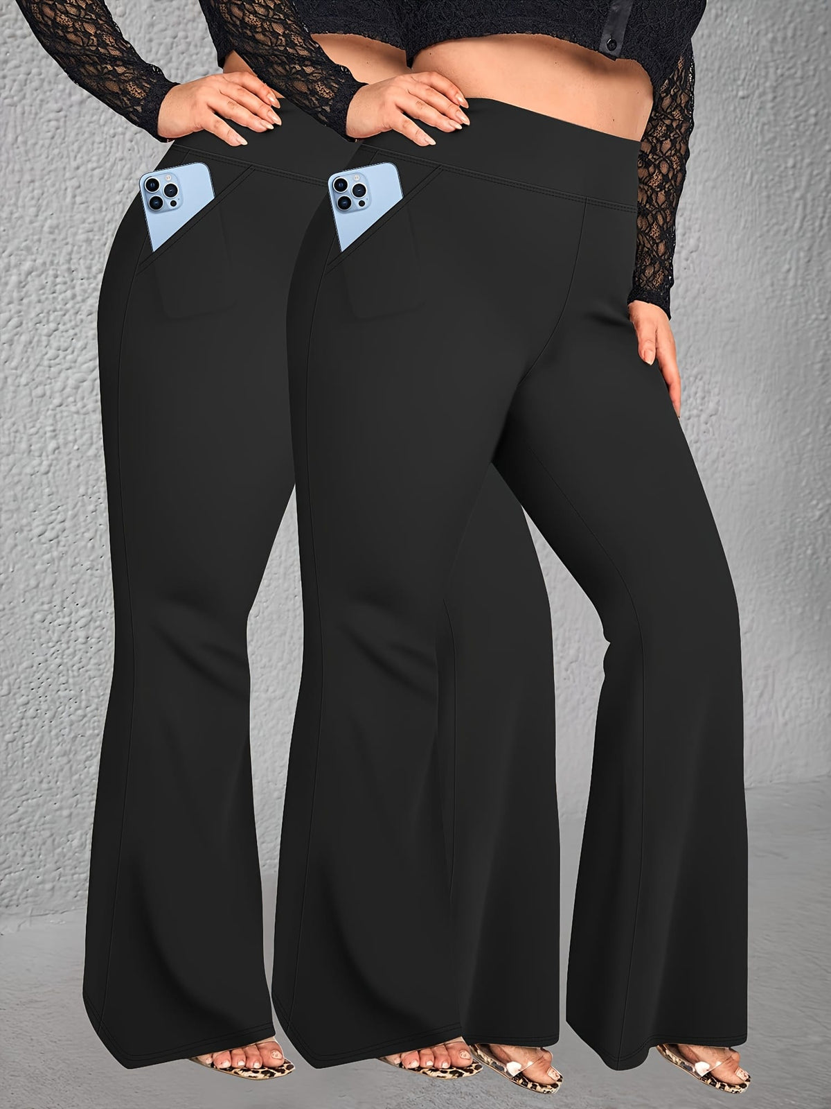 jkthpu-45 2pcs Set - Large Size High Waist Flare