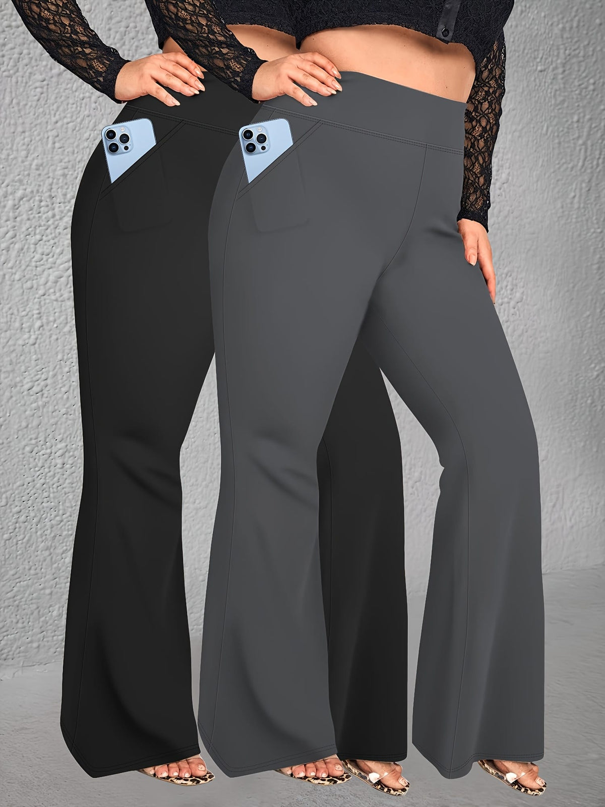 jkthpu-45 2pcs Set - Large Size High Waist Flare