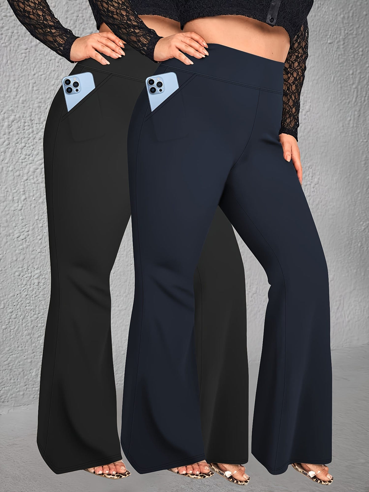 jkthpu-45 2pcs Set - Large Size High Waist Flare
