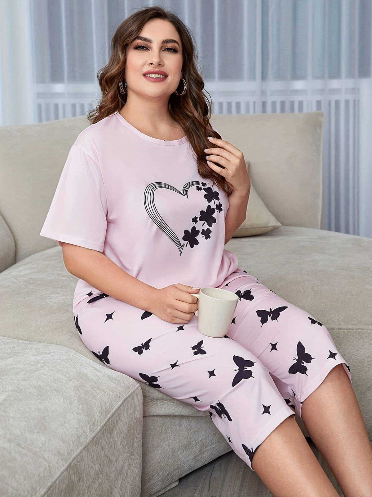 jkthpu-45 2pcs Set of Short-sleeved 7-point Pants Large Size