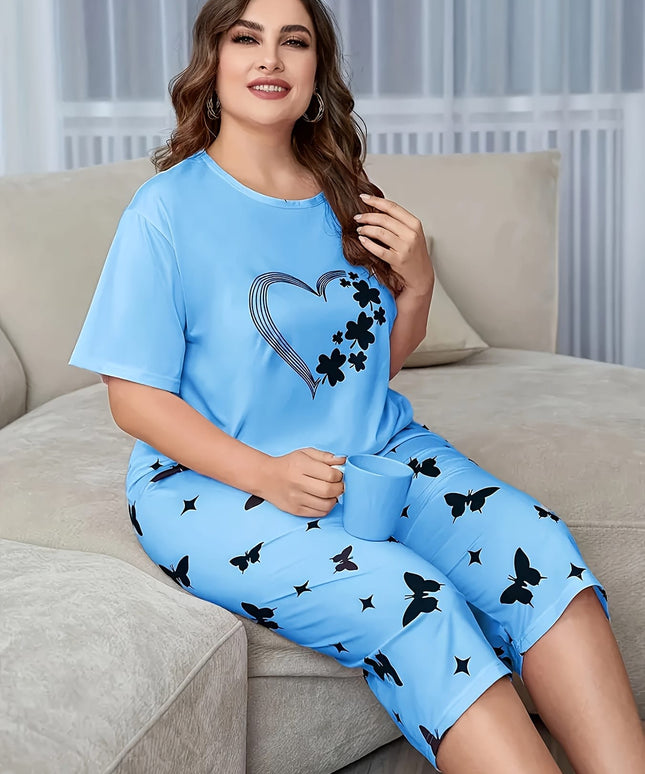 jkthpu-45 2pcs Set of Short-sleeved 7-point Pants Large Size