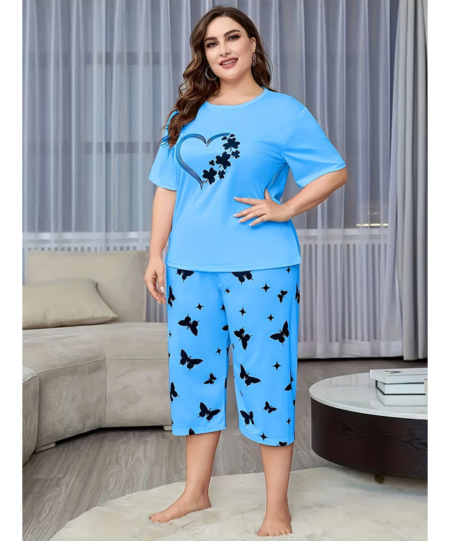 jkthpu-45 2pcs Set of Short-sleeved 7-point Pants Large Size