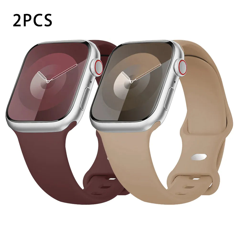 KissICON 2PCS Smoke-Milk Tea / China Mainland / 44mm 45 46 49mm M-L Silicone Strap For Apple Watch Bands 40mm 44mm 46mm 45mm 41mm 49mm 42 Correa Bracelet iWatch series ultra3 2 7 8 9 se 10 11 band