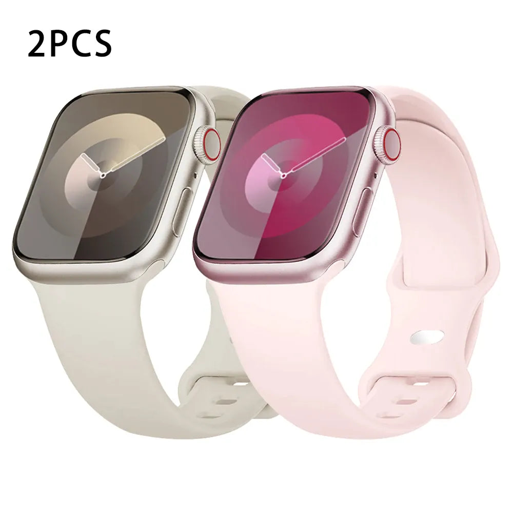 KissICON 2PCS Star-Light Pink / China Mainland / 44mm 45 46 49mm M-L Silicone Strap For Apple Watch Bands 40mm 44mm 46mm 45mm 41mm 49mm 42 Correa Bracelet iWatch series ultra3 2 7 8 9 se 10 11 band