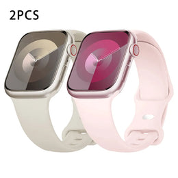 KissICON 2PCS Star-Light Pink / China Mainland / 44mm 45 46 49mm M-L Silicone Strap For Apple Watch Bands 40mm 44mm 46mm 45mm 41mm 49mm 42 Correa Bracelet iWatch series ultra3 2 7 8 9 se 10 11 band