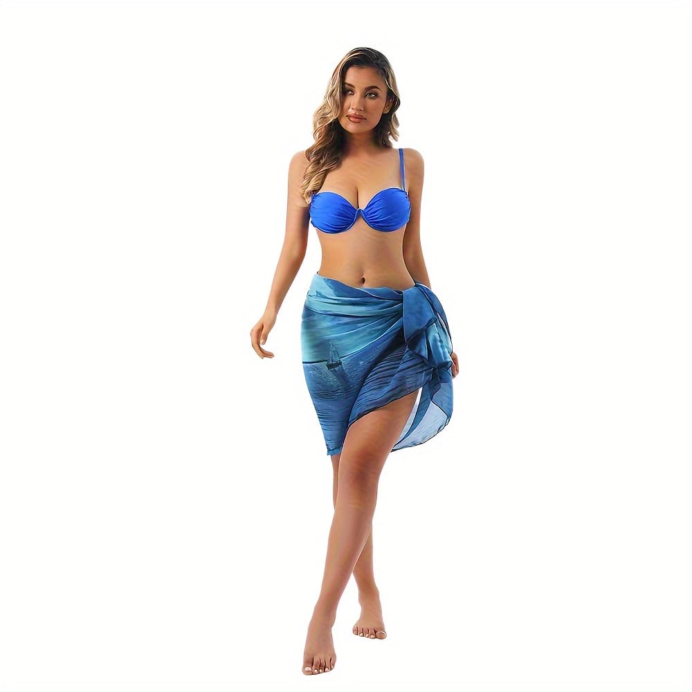 KissICON 3# Blue Wave Sarong Lightweight Elegant Beach Coverup
