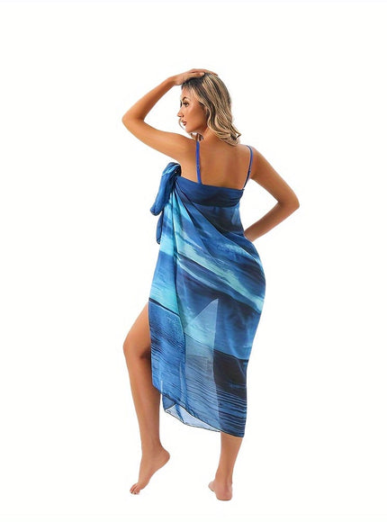 KissICON 3# Blue Wave Sarong Lightweight Elegant Beach Coverup