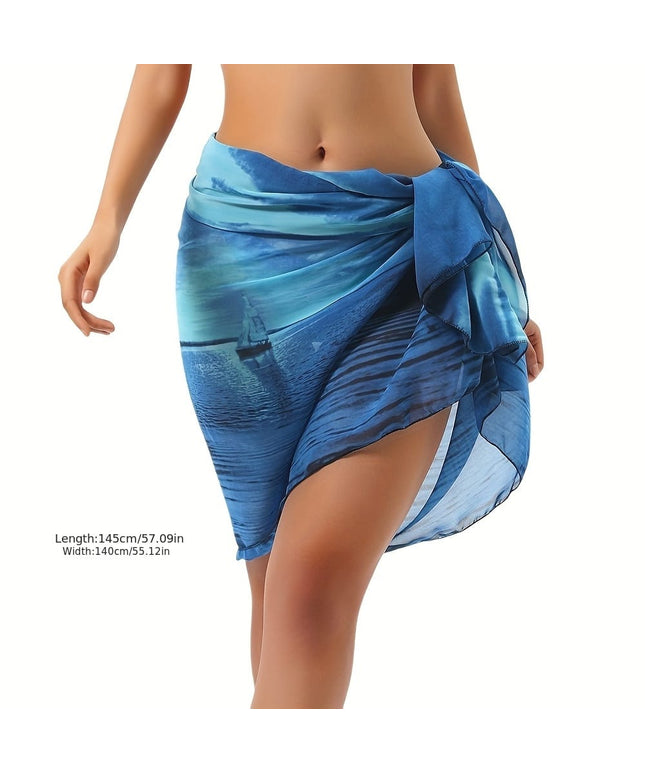 KissICON 3# Blue Wave Sarong Lightweight Elegant Beach Coverup