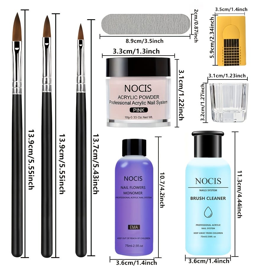 KissICON 3 Color Powder Tool Set KissIcon NOCIS Acrylic Nail Kit - Non Yellowing